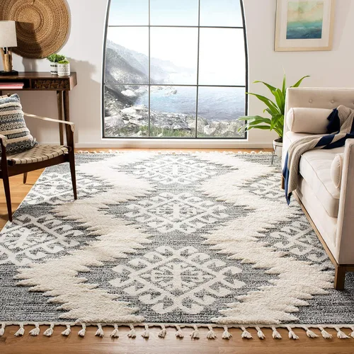 Vista 9 de SAFAVIEH - Alfombra de acento de la colección de borlas marroquíes Shag - 2'3" x 4', marfil y marrón, estilo bohemio, no suelta pelo y de fácil