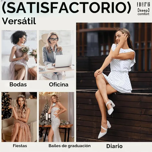 Vista 6 de IDIFU IN2 Women's Pumps Closed Pointed Toe Low Block Chunky Comfort Heels Blanco (White PU)