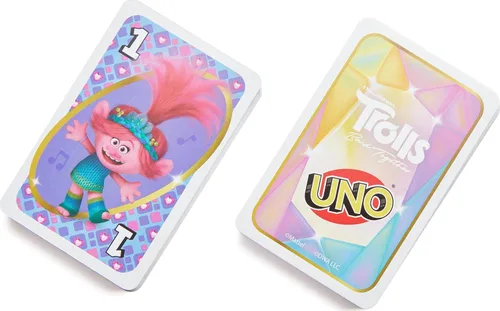 Vista 5 de Mattel Games UNO Trolls 3: Juego de cartas Band Together para niños, adultos y noche de juegos con personajes de Trolls y regla especial