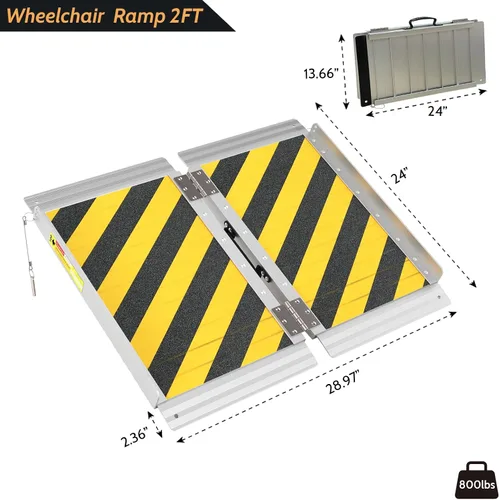 Vista 3 de Rampa para silla de ruedas de 2 pies, rampas portátiles para escalones con capacidad para hasta 600 libras, ligera con asa, rampas de aluminio
