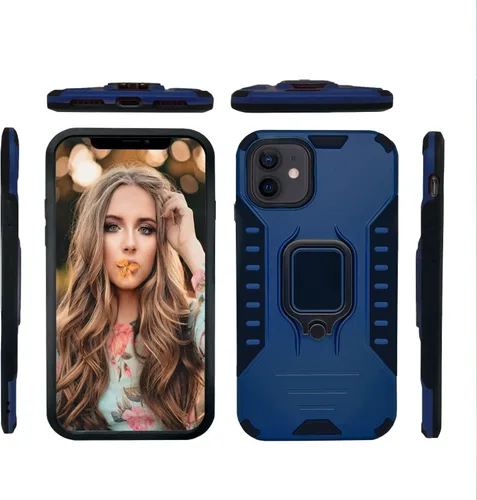 Vista 7 de MODOS LOGICOS Funda para iPhone 12 / iPhone 12 Pro de 6.1 pulgadas, 2 capas a prueba de golpes con soporte de anillo giratorio de metal 360 Azul