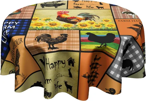 Vista 13 de Mantel redondo de otoño de 60 pulgadas, mantel redondo de otoño de Acción de Gracias, diseño de calabaza, búfalo, mantel rústico para vacaciones