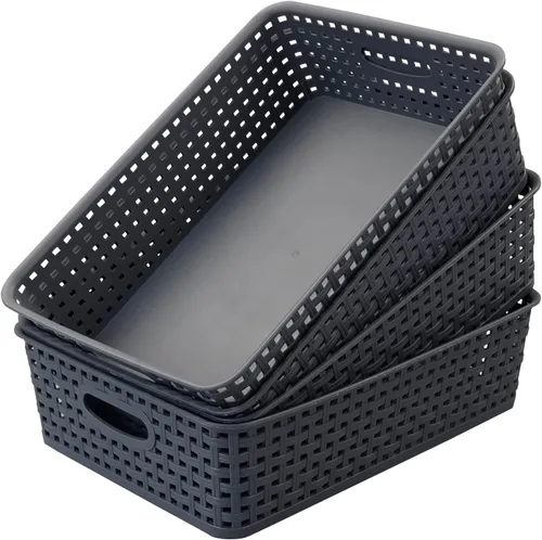 Vista 11 de Cesta de cocina de plástico, cestas de almacenamiento tejidas, 6 paquetes de color verde oscuro