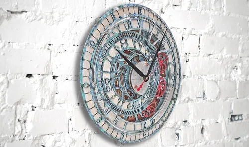 Vista 2 de Automaton Orloj Astronomical Moving Gears Wall Clock Wizard Tower Clock, Large Magic Wall Art, Personalized Gift, Open Silent Mechanism