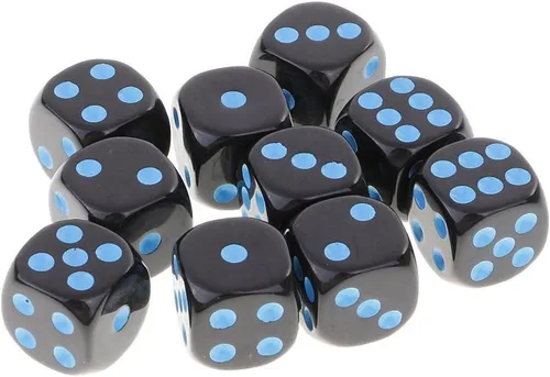 Vista 2 de Juego de 10 dados D6 de seis caras para Dungeons and Dragons RPG MTG Party Board Games Blue Black