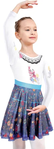 Vista 2 de EQSJIU Leotardo de ballet de manga larga con falda tutú para niñas, baile, gimnasia, niños pequeños, vestido de fiesta de copo de nieve brillante