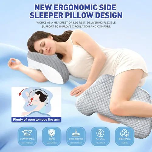 Vista 3 de Almohada para dormir de lado con agujeros para los brazos, almohada de hombro de espuma viscoelástica para personas que duermen de lado, ergonómica