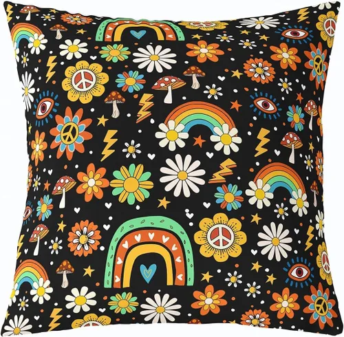 Vista 13 de Funda de almohada retro de los años 60 y 70, diseño de hongos trippy Kawaii para niñas, mujeres y adultos, bonita funda de cojín hippie de 1970