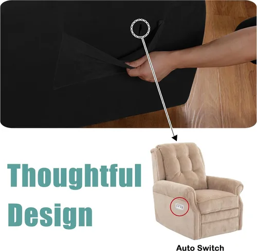 Vista 4 de Turquoize Fundas de terciopelo para sillón reclinable con bolsillo, 1 funda de terciopelo para muebles reclinables con parte inferior elástica Negro