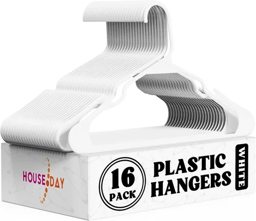 Vista 19 de HOUSE DAY Perchas de Plástico Premium Paquete de 10, Perchas para Ropa que Ahorran Espacio, Colgador Resistente para Abrigos - Organizadores
