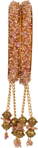 Vista 8 de Efulgenz Pulsera de cuentas, juego de pulseras indias con colgantes de borla, joyería nupcial de boda para mujer, Cobre, no conocido