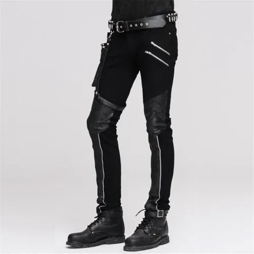 Vista 2 de Devil Fashion Pantalones casuales para hombre punk patchwork rectos con bolsillo