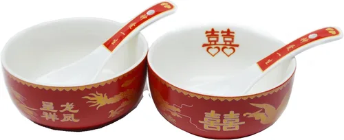 Vista 4 de Liang baobao Juego de 2 cucharas de té de boda chino, dragón de porcelana y fénix para adultos, hombres, mujeres, parejas, fiesta de boda