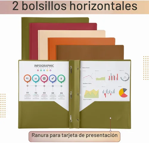 Vista 3 de Mr. Pen - Carpetas de plástico con bolsillos y puntas, paquete de 5, tamaño carta Colores de la tierra del otoño