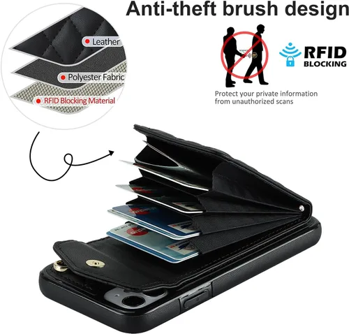 Vista 4 de Asuwish Funda de teléfono para iPhone 12 Mini 5.4 con protector de pantalla de vidrio templado y correa para la muñeca, bloqueo RFID, tarjetero