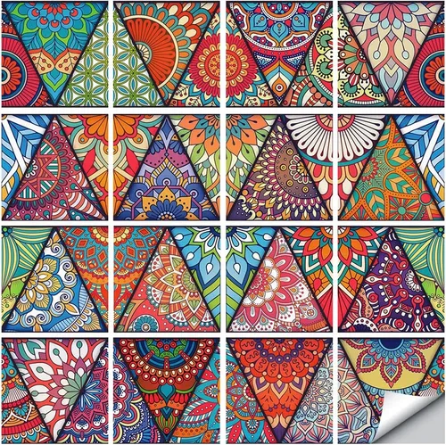 Vista 11 de 16 calcomanías decorativas para azulejos estilo mandala, autoadhesivas, removibles, para salpicaduras, cocina, baño, muebles, escaleras, decoración