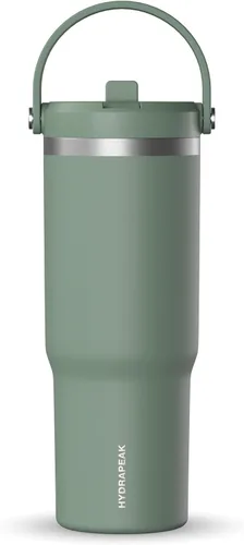 Vista 13 de Hydrapeak Nomad - Vaso de 32 onzas con asa y tapa con popote, a prueba de fugas, doble aislamiento, vaso de acero inoxidable de 32 onzas (almendra)