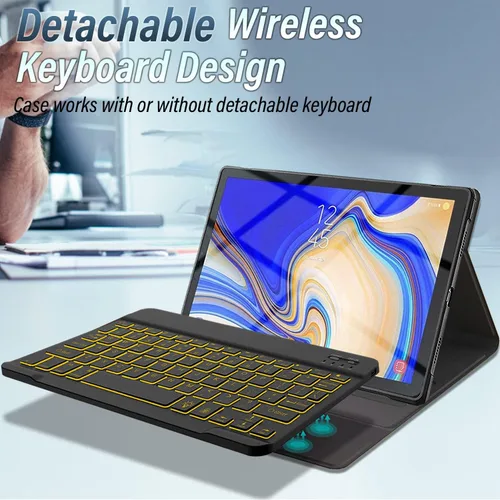Vista 3 de Funda con teclado para Galaxy Tab S4 10.5 (SM-T830/T835, versión 2018), 7 colores retroiluminados desmontable inalámbrica con funda para Samsung