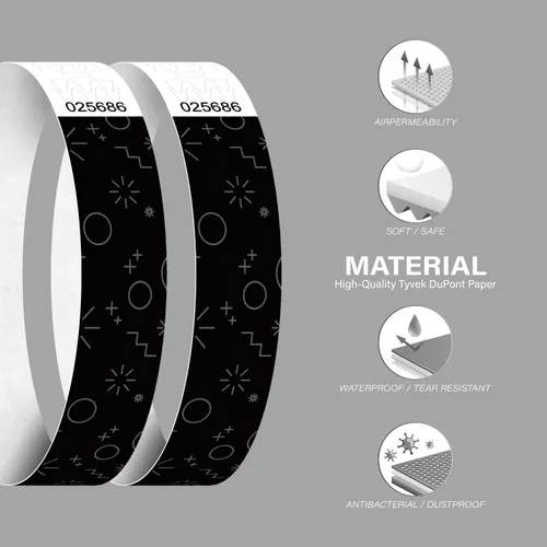 Vista 3 de Tyvek - Pulseras para eventos, diseño creativo de color, pulseras de papel de 3/4 pulgadas, paquete de 250 unidades para fiestas, agrupaciones, Negro