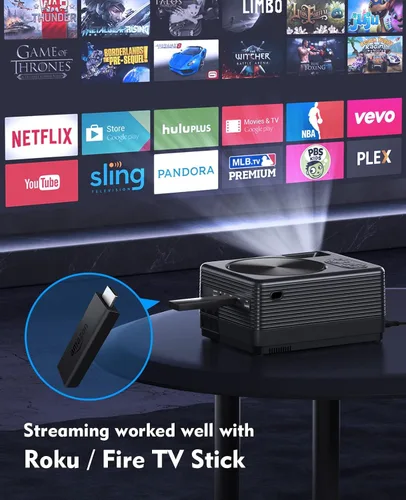 Vista 7 de ClokoWe Mini proyector para iPhone, proyector de DVD Bluetooth de 1080P con reproductor de DVD integrado con pantalla de 120 pulgadas, proyector
