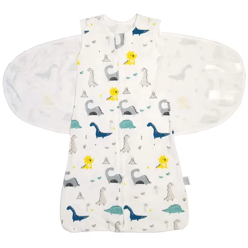 Vista 2 de Saco de envolver para bebé con patrón de dinosaurio de algodón de 3 maneras ajustables, mantas para bebé recién nacido de 4 meses, 6 meses, 3 a 9