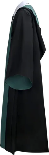 Vista 3 de EIRIEN Bata de mago para la escuela, disfraz de mago para adultos, hombres y niños, con capucha, varita mágica, capa de Halloween, cosplay, disfraz