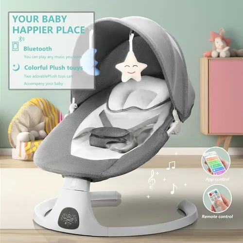 Vista 3 de Columpio de bebé para bebés, columpio infantil Bluetooth con altavoz de música, pantalla táctil Bluetooth/función de sincronización de control
