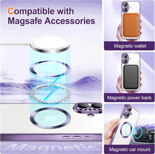 Vista 100 de Hython para iPhone 15 Plus Funda con chispas brillantes, Fundas transparentes magnéticas con protector de lente de cámara [Compatible con MagSafe]