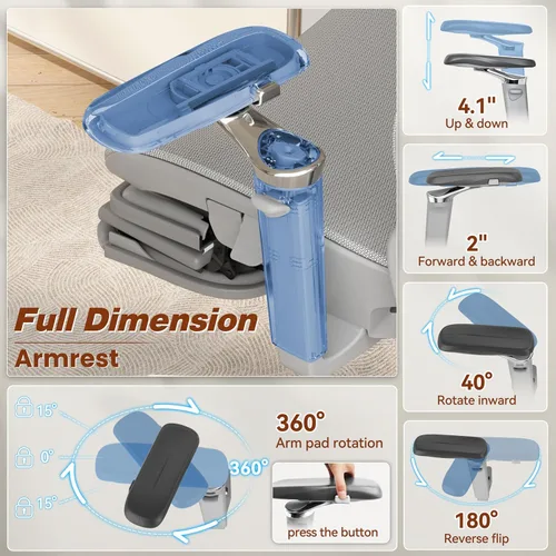 Vista 4 de GABRYLLY Silla de oficina ergonómica de malla con reposapiés, silla de escritorio grande y alta con soporte de respaldo ajustable de 5 niveles