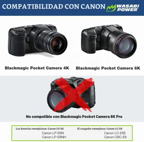 Vista 3 de Wasabi Power Batería LP-E6, LP-E6N (paquete de 2) para Canon EOS 5D Mark II/III/IV, 5DS, 5DS R, 6D, 6D Mark II, 7D, 7D Mark II, 70D, 80D, 90D, R