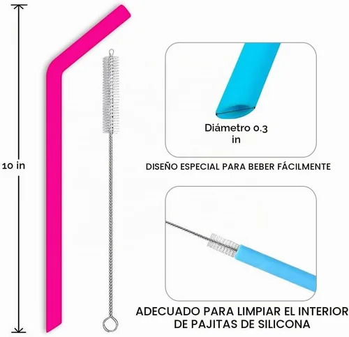 Vista 2 de Hiware - popotes de silicona reutilizables, extra largos, flexibles con cepillos de limpieza, para vasos RTIC/Yeti de 30 onzas, 10 piezas, sin BPA