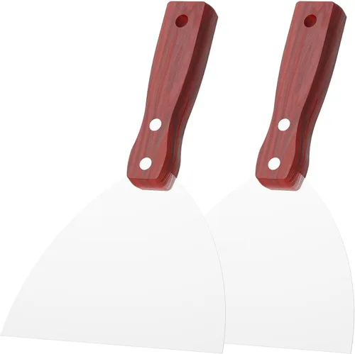 Vista 8 de Cuchillo de masilla, 2 herramientas raspadoras de acero inoxidable de 1 pulgada, cuchillos de metal con mango de madera para paneles de yeso