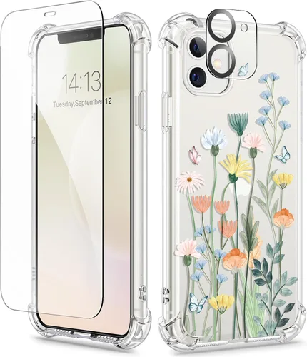 Vista 124 de GVIEWIN - Funda para iPhone 11 con protector de pantalla + protector de lente de cámara, cubierta protectora transparente suave de poliuretano