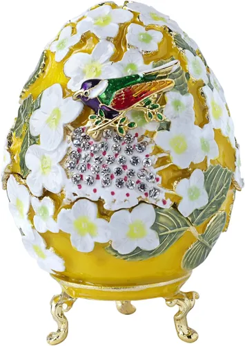 Vista 8 de Apropos Huevo Faberge pintado a mano de estilo vintage con esmalte rico y diamantes de imitación brillantes caja de joyería