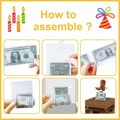 Vista 6 de Caja de dinero sorpresa para fiesta de vaquero, caja de dinero, regalo en efectivo, con tirador, decoración de fiesta de vaquero para mujeres