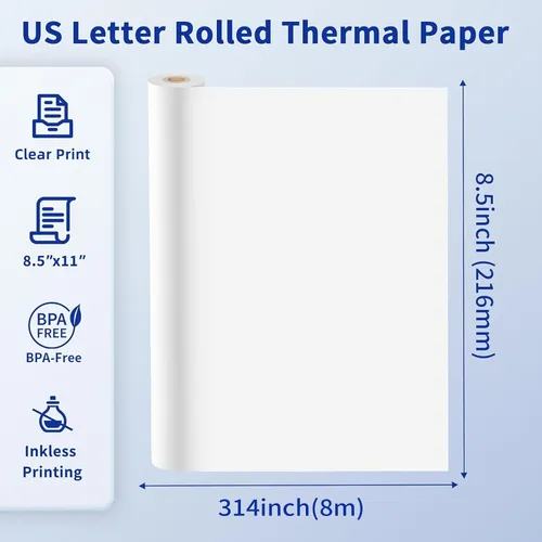 Vista 2 de MFLABEL Papel térmico resistente a la decoloración de 10 años, tamaño carta de EE. UU. plegable de 8.5 x 11 pulgadas (4 rollos) Compatible