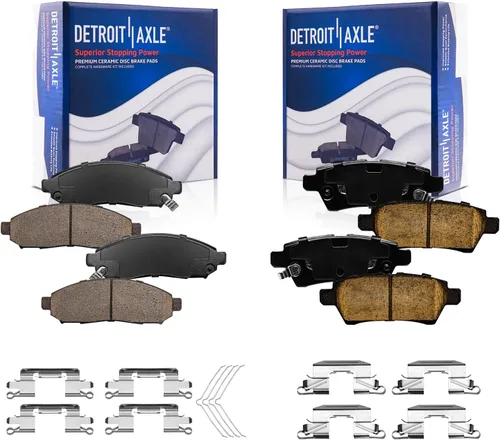 Vista 88 de Detroit Axle - Pastillas de freno para Ford F-150 99-03, 02 Lincoln Blackwood, Pastillas de freno de cerámica delanteras y traseras con repuesto