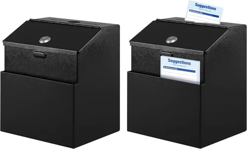 Vista 12 de KYODOLED Caja de sugerencias con candado y 50 tarjetas de sugerencia gratis, boleta de metal montada en la pared, caja de donación y colección