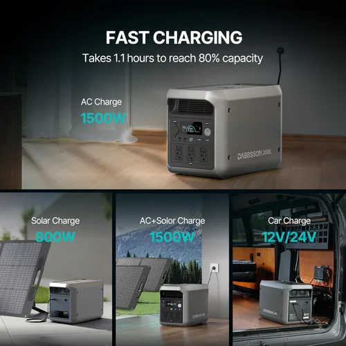 Vista 4 de DABBSSON - Estación de energía portátil de 2048 Wh, LiFePO4 semi-sólido seguro, potencia de aumento de 3300 W, salida de CA de 2200 W ×6, 41 lb