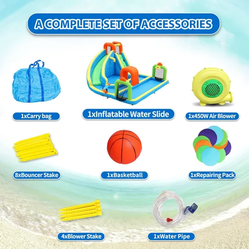 Vista 5 de Tobogán acuático inflable,Casa de rebote de agua con tobogán,Castillo animoso para niños al aire libre,Parque acuático inflable para niños patio