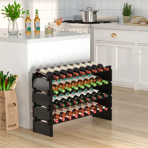 Vista 7 de Domax Estante para vino independiente – 36 botellas de madera apilable soporte de almacenamiento de vino para gabinete, bar, despensa y bodega