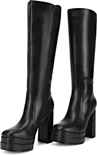 Vista 4 de DREAM PAIRS Botas altas hasta la rodilla con plataforma para mujer, botas Gogo largas y gruesas para otoño