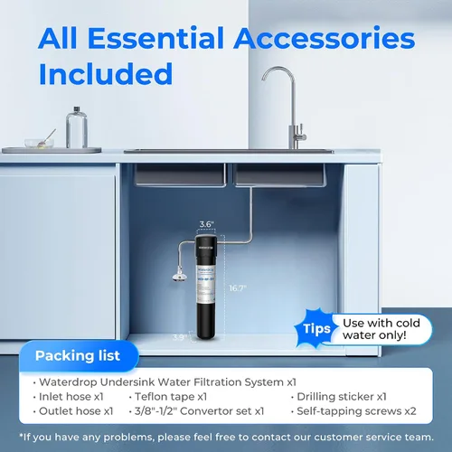 Vista 8 de Waterdrop UA-5Y 𝟓 𝐀ños Sistema de Filtro de Agua para Debajo del Fregadero, Ultra Larga Vida, Reduce Plomo, Cloro, Mal Sabor y Olor, Filtro de Agua