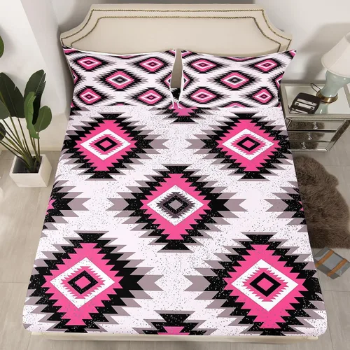 Vista 12 de Juego de sábanas bajeras de diseño nativo americano del suroeste para niños, niñas y adolescentes, juego de ropa de cama tribal para niños, niñas