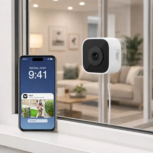 Vista 10 de Cámaras de ventana de 3MP para seguridad del hogar, cámara de seguridad, visión nocturna a todo color 2K, detección de movimiento y humano AI