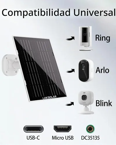Vista 7 de Panel solar para cámara de seguridad, cargador solar de 3 W con enchufe de barril y puerto USB C para cámara de batería recargable al aire libre
