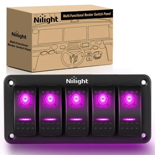 Vista 13 de Nilight Panel de Interruptores Basculantes de 2 Posiciones con Luz LED Naranja, 5 Pines On/Off, Interruptores Basculantes de Aluminio Precableados