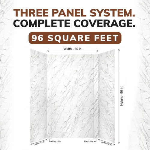 Vista 4 de Versa Tile - Panel de pared de PVC para bañera y ducha, color mármol, 96 pies cuadrados Grout-Free Waterproof Bathroom Wall System, Fits Standard