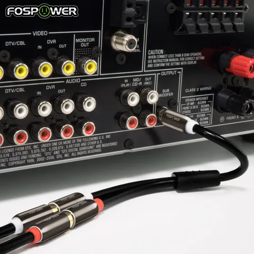 Vista 5 de FosPower 1 RCA macho a 2 RCA hembra adaptador en Y cable de audio (8 pulgadas)