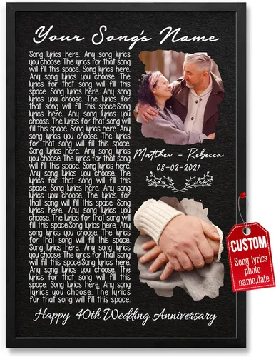 Vista 28 de H-DEWALL póster personalizable con letra de tu canción favorita y foto, lienzo inspirador con marco, arte de pared, regalo romántico para mujer